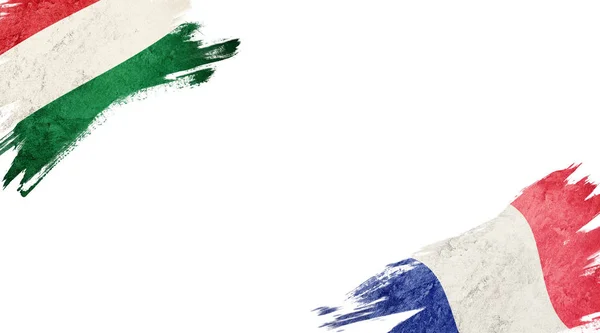 白色背景下的匈牙利和法国国旗 — 图库照片